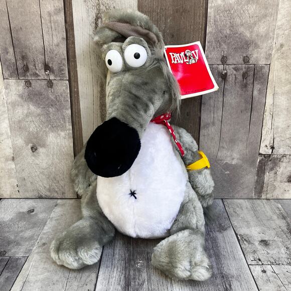 VTG Dakin & Co Pavlov Dog Gray Stuffed Animal Plush 1985 Tag Watch and Bandanna - Picture 1 of 13